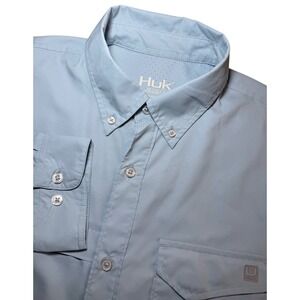 Huk Mens L Tide Point Long Sleeve Button Up Shirt Performance Fishing Vented